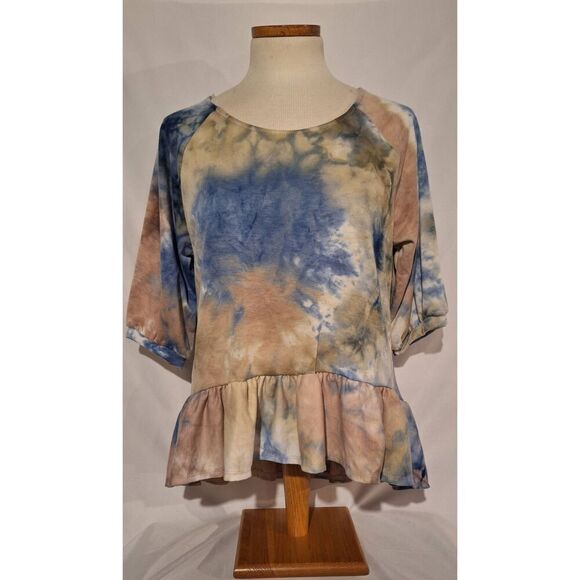 Thyme & Honey Tops - Thyme & Honey Womens Brown and Grey Tie Dye Peplum Top Size Medium NWOT‎
